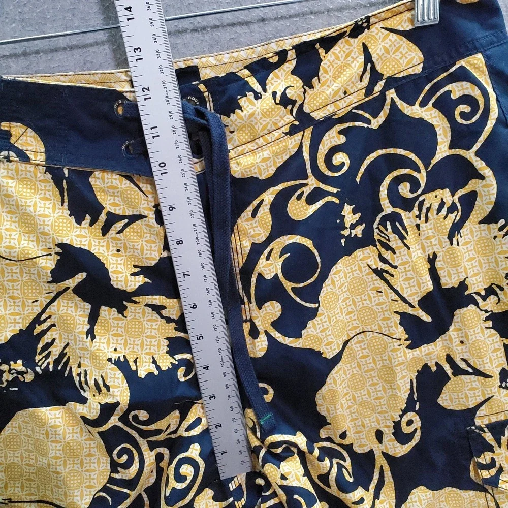 Old‎ Navy Men Swimwear Large Blue Floral Trunks Cargo Pockets Drawstring Hawaii